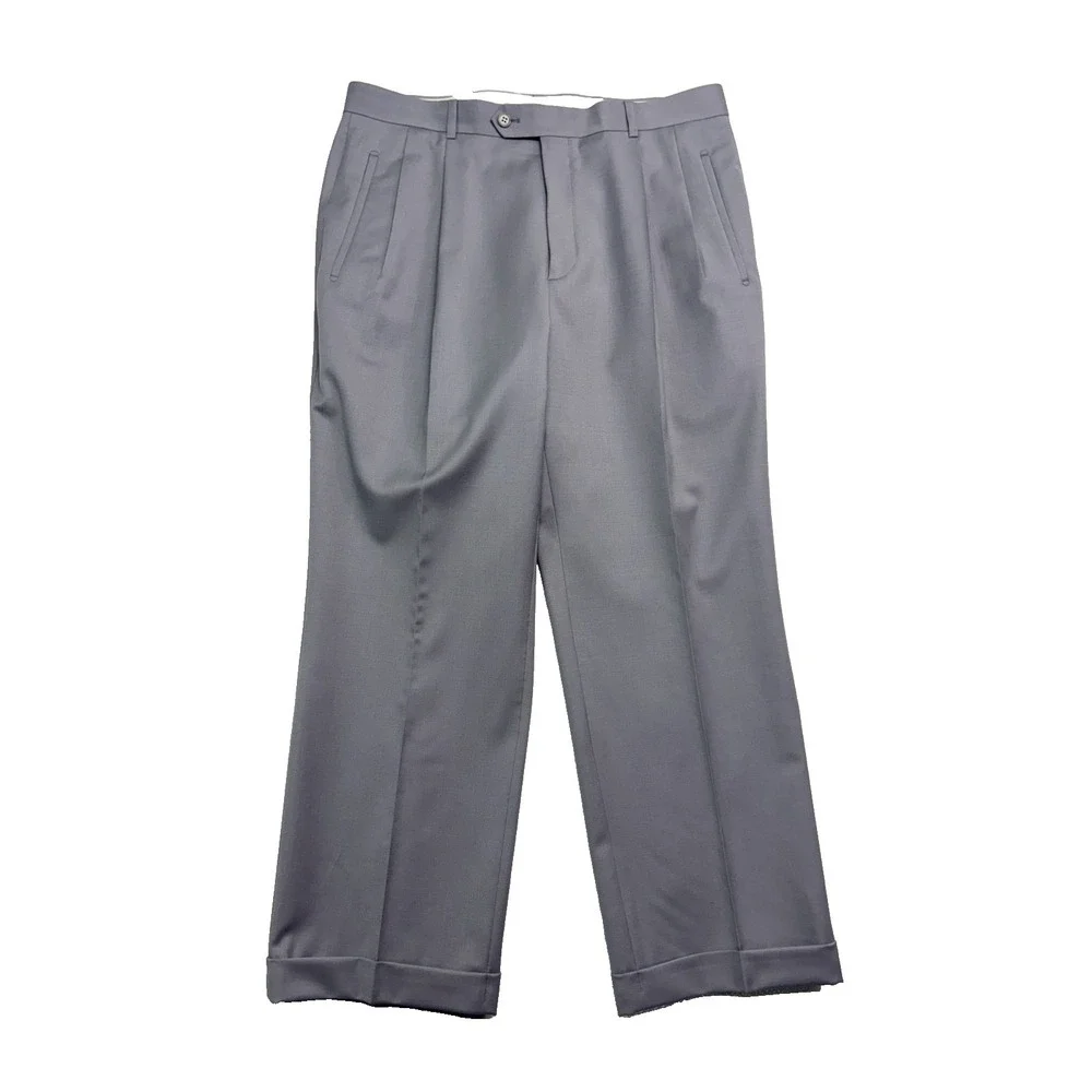 vtg Studio Milano Italy 40S 34x29 Gray 2pc Pant Suit 100% Wool Pleated‎ Cuffed